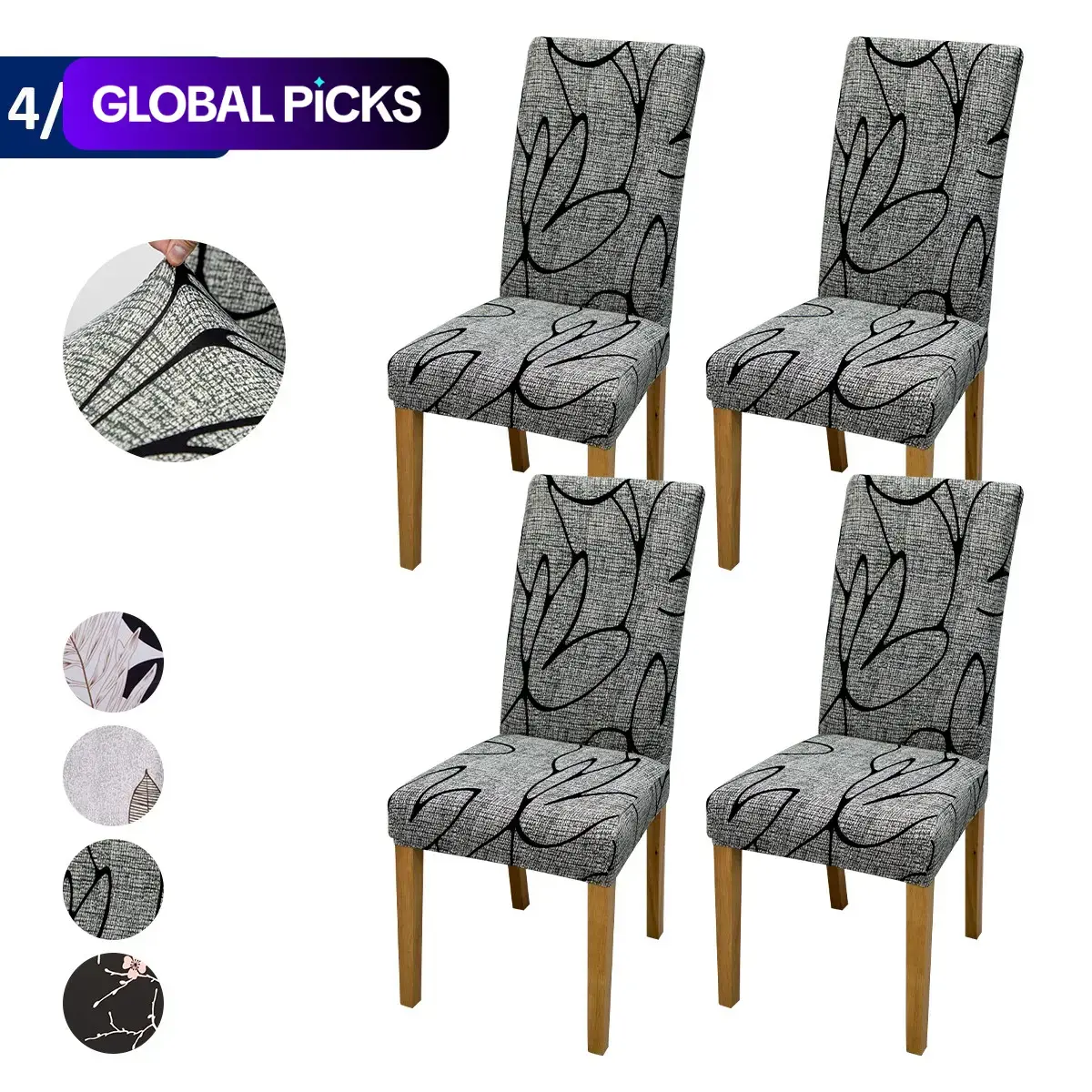 4/6-Piece Natural Art Floral Print Chair Covers, Removable and Washable Stretchy Dust-Proof Dining Chair Protectors, Modern Style for Home and Events