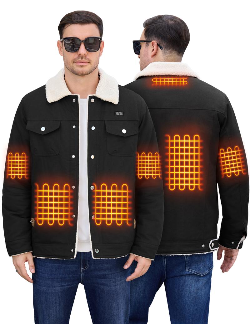 HEEKPEK Heated Jacket for Men with 18400mAh Long-Lasting Battery, 5-Zone Heated Sherpa Lined Coat for Outdoor
