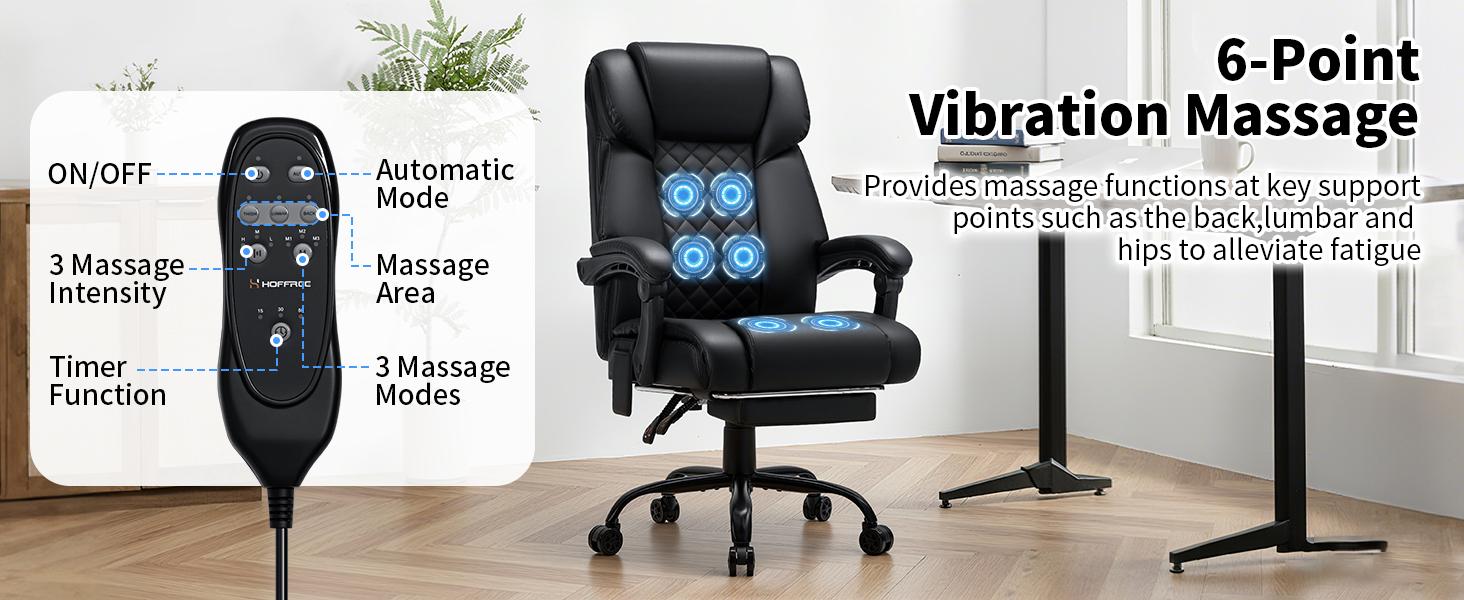 HOFFREE 400lbs Massage Office Chair with Foot Rest 6 Points Vibration Ergonomic Executive Office Chair Reclining High Back Computer Desk Chairs Black