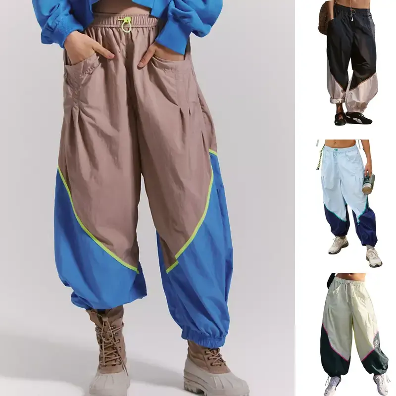 UANEO Womens Baggy Wide Leg Pants Casual Elastic Waist Color Block Loose Workout Track Pants with Pockets