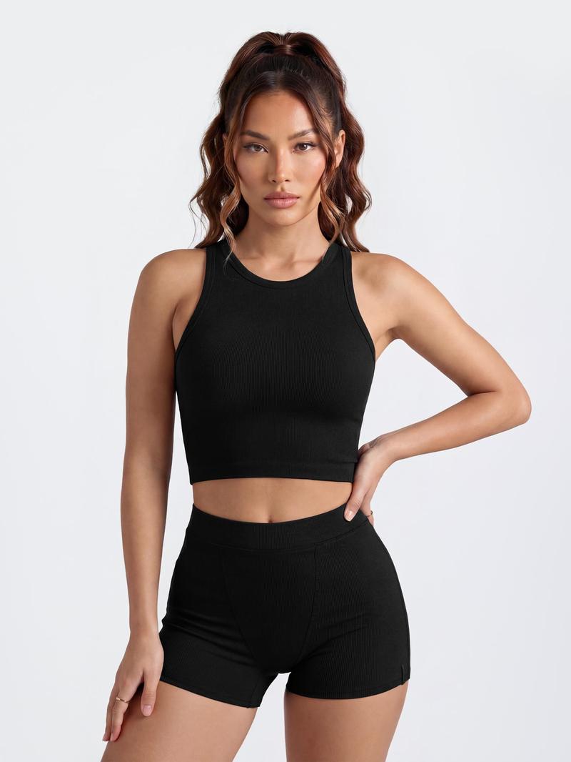 OYV Women Seamless One Piece Stretchy Ribbed Crop Tank Top