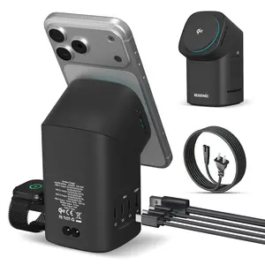 6-in-1 Charging Station, Desktop Charger with QI2 15W Wireless & 65W USB-C Hub, 3 USB-C + USB-A, Smart Power for iPhone, Android, Earbuds, Watch, Laptop for Office Desk & Nightstand