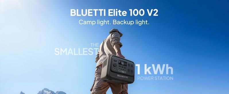 BLUETTI Elite 100 V2 Portable Power Station with 100W Solar Panel (ships separately), 1024Wh Solar Generator w/ 4 1800W AC Outlets, for Camping, Emergencies, Backup Power