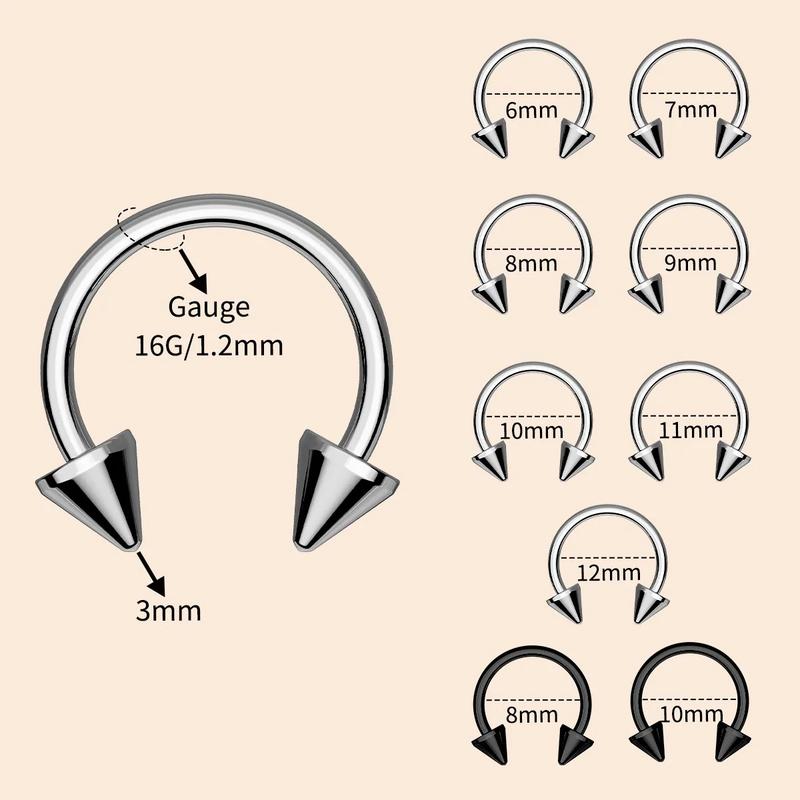 Oufer 2Pcs 18G/16G/14G/12G/10G Titanium Spike/Ball Internally Threaded Horseshoe Septum Pierced Ring Septum Clicer Ring Septum Jewelry Nostril Nose Piercing Body Jewelry