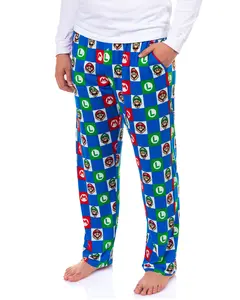 Super Mario Pajamas Men's Character Logo Checkered Lounge Sleep Pants