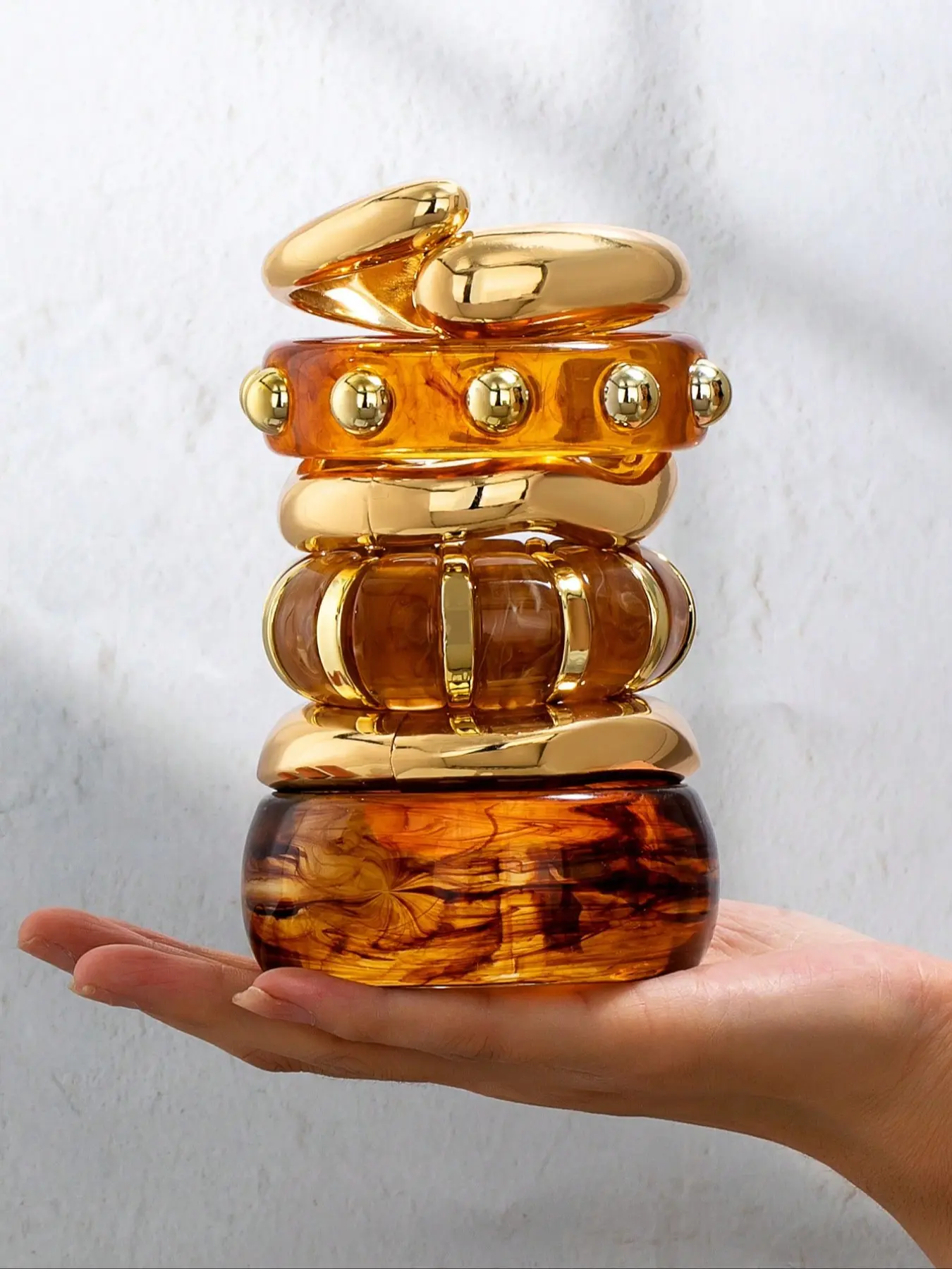 Women's 6-Piece Resin Bangle Set, Irregular Shape Oversized Fashionable Chunky Bangles for Daily Wear & Parties, Trendy Stack Bangles, Stacked Design Bracelets
