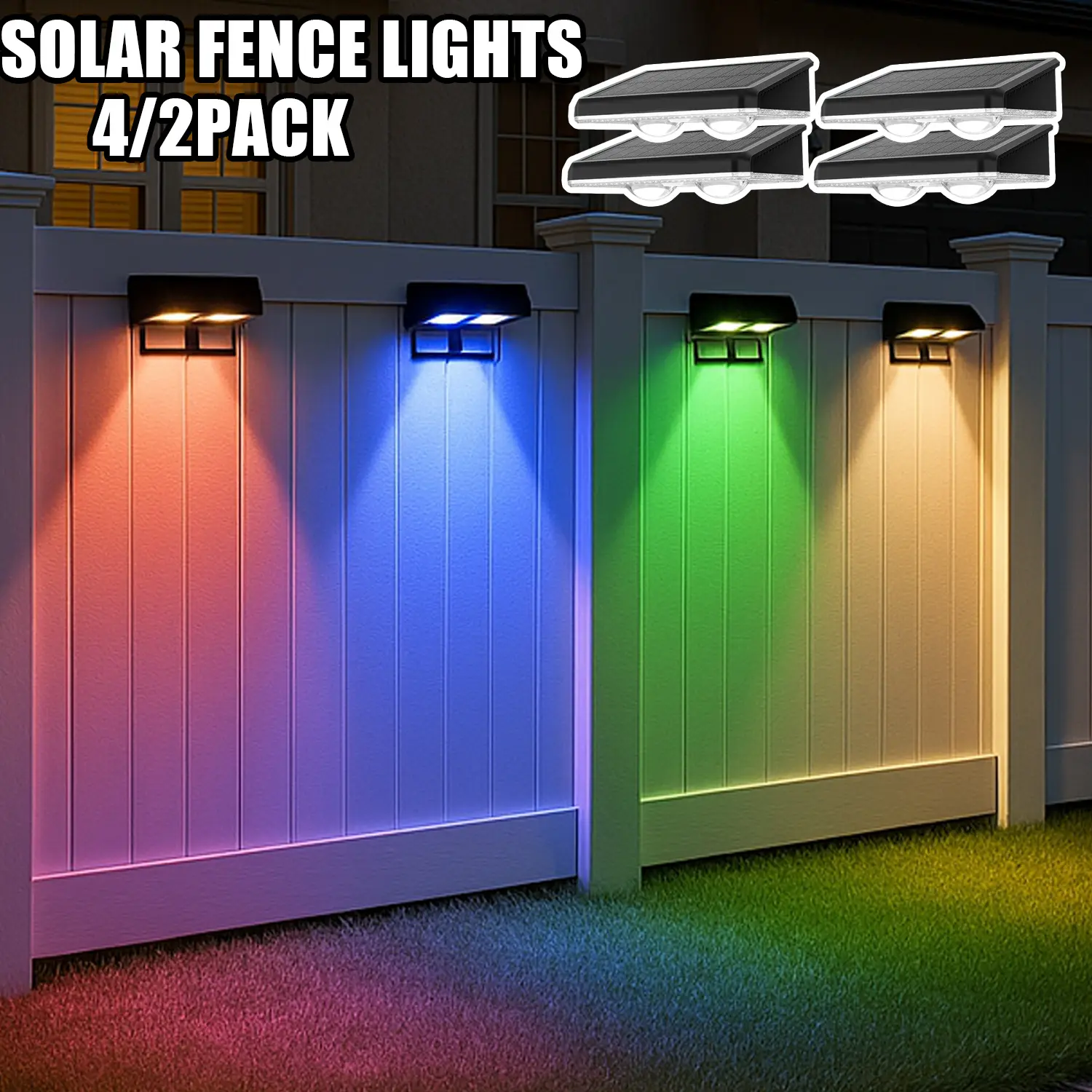 Solar Landscape Lights - ABS, Eco-Friendly, Rechargeable Brighter Solar Fence Lights with Waterproof/Water Resistant Dusk-to-Dawn, Adjustable Lighting Modes, Warm White & RGB for Backyard/Pathways