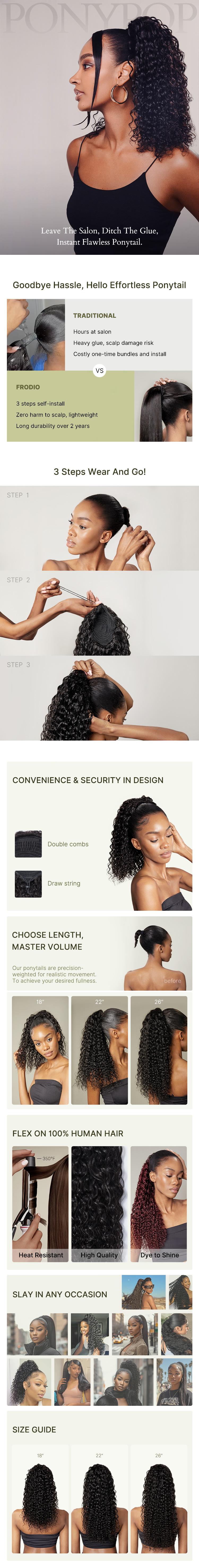 Frodio Ponypop Water Wave Ponytail Hairstyle Full Curly Ponytail 100% Human Hair Extension Frodio Ponypop Water Wave Ponytail Hairstyle Full Curly Ponytail 100% Human Hair Extension