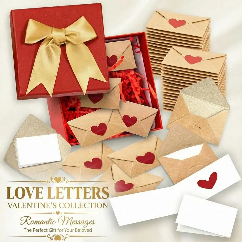 DIY Love Notes Gifts Box - 30, 60, 90 Mini Blank Cards & Kraft Envelopes in Premium Red Gift-Ready Box for Him Her - Unique Long Distance Gift for Him Boyfriend Gifts Anniversary Graduation Wedding Birthday Mother's Day White Day