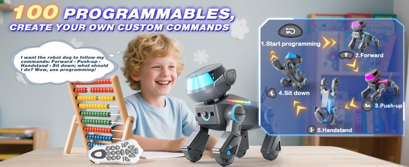 VATOS Bluetooth Robot Dog for Kids,Programmable Smart Robotic Dog with Multi-Color LED Eyes,Singing Dancing Rechargeable Remote Control Robot Pet Interactive Toy Gift for Boys & Girls Ages 3-8 Grey