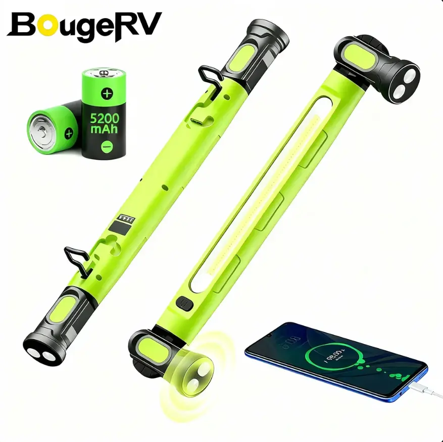 BougeRV Under Hood Work Light Bar, 3000LM LED Magnetic Light Bar with Hooks, 5200mAh Cordless Rechargeable Hood Light, Single Pack, Ideal for Mechanic, Car Repair & Garage Use