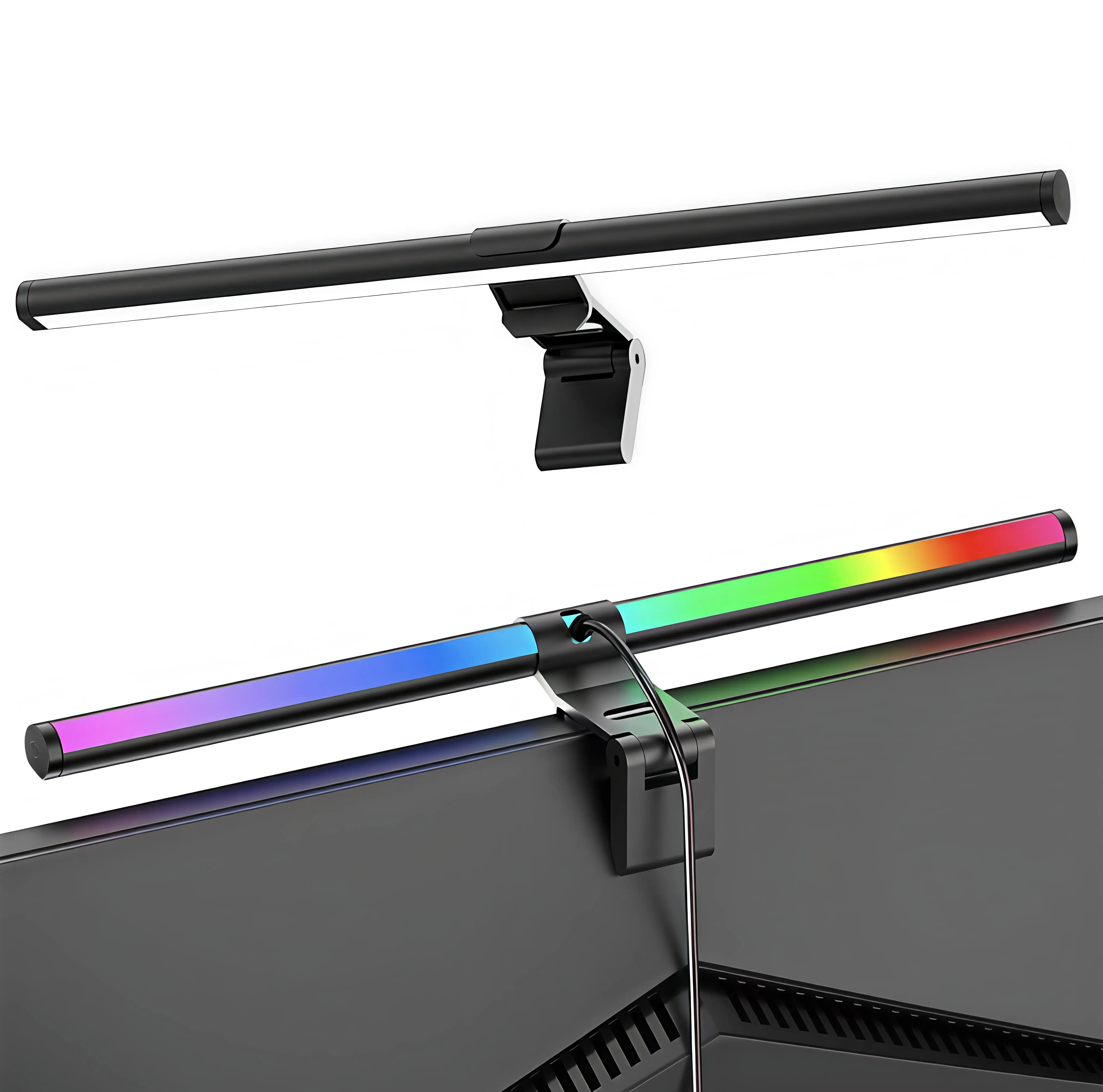 RGB Monitor Light Bar - 15.75in USB Eye-Care Dual-Source Lamp, 3-Color Dimmable Front Glow, 9-Mode Gaming Backglow, Decorative Desk Accessory for Home, Office