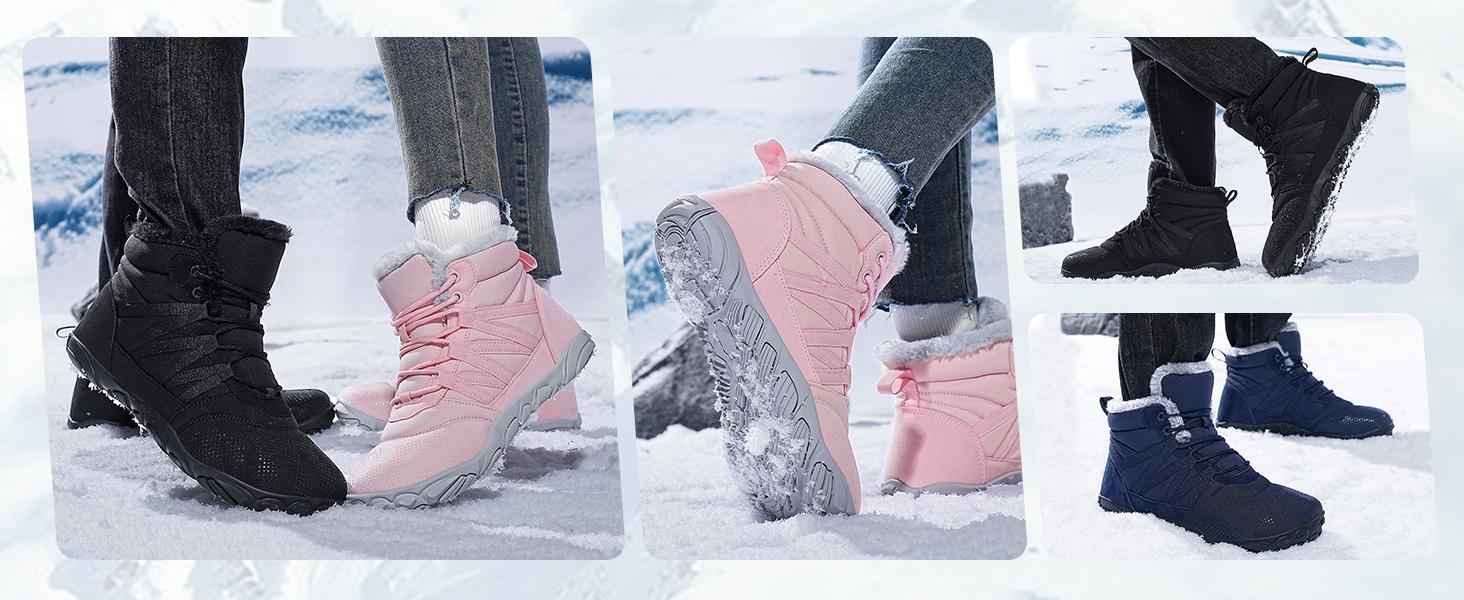 Womens Barefoot Boots Shoes Minimalist Mens Winter Snow Boots Warm Ankle Booties