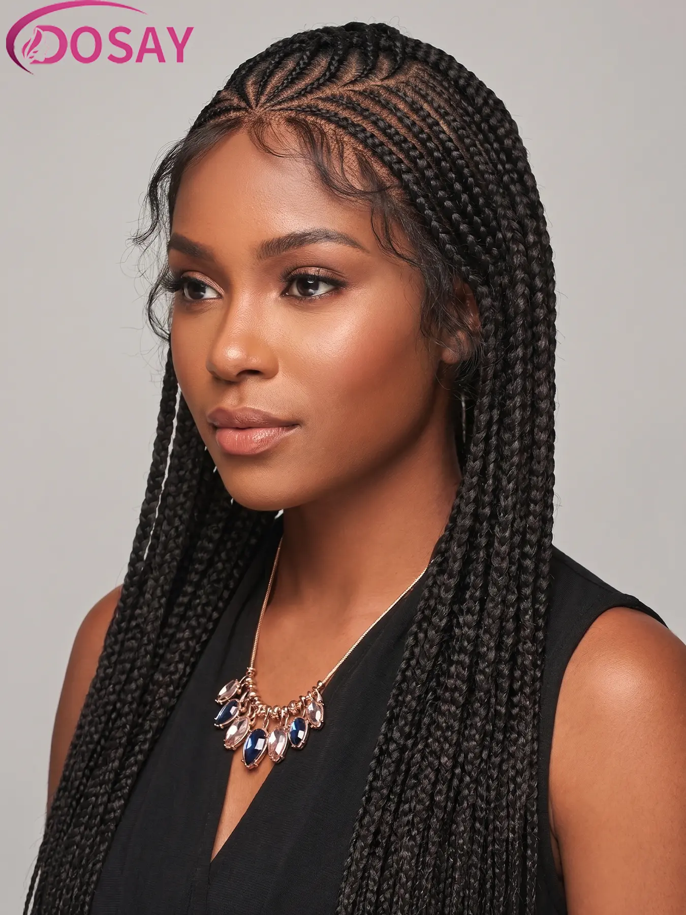 DOSAY 36" Cornrow Braids for Black Women Fulani Box Knotless Braided Wig Synthetic Full Lace Front Braided Wigs With Baby Hair Lemonade Braids Goddess Braiding Hair Wigs Natural Black Beginner-friendly Braided Hair Wig Handmade Braids Wig