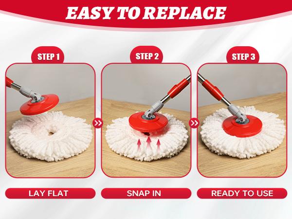 Microfiber Mop & Scrub Brush Refills for Hurrica, Mopnad, Cassabel and Other 360 Spin Mop Systems, Microfiber Spin Mop Refills (3pc-White)