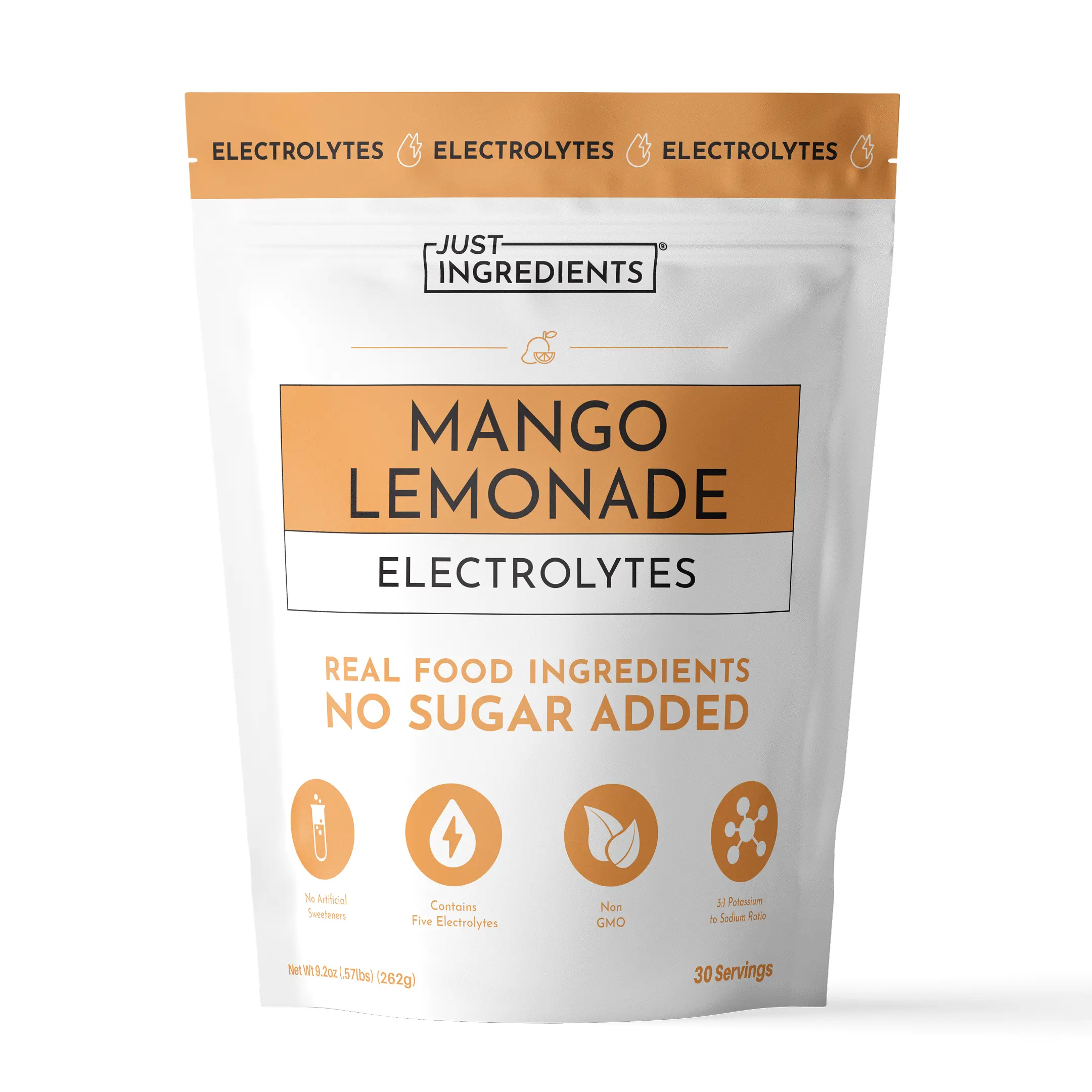 Just Ingredients Mango Lemonade Electrolytes [30 servings] Drink Mix - Coconut Water, Sea Salt, Trace Minerals, Hydration