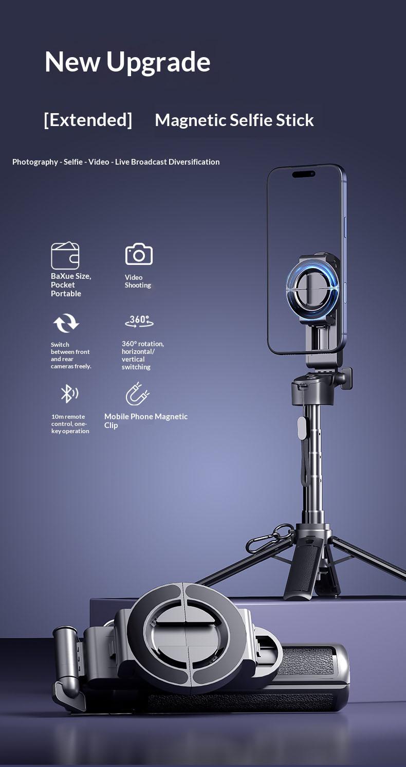 2026 Upgraded extend to 20.5 inches New 4-in-1 Multifunctional Magnetic & clamping Selfie Stick, 360 Rotating Angle, Mini Size, Foldable Storage, Phone Holder Tripod , Camera Grip, Vlog Live Photography Tool, Rechargable Remote control,Valentine's Day