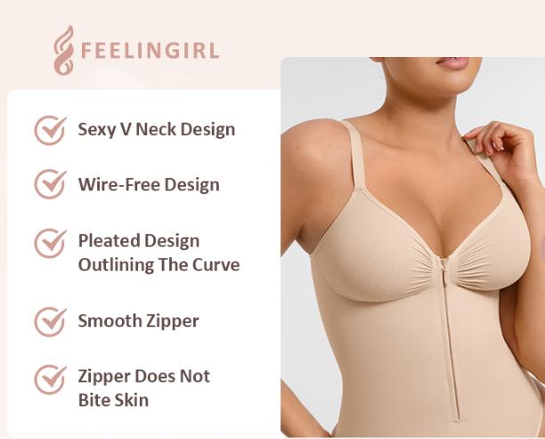 FeelinGirl Seamless Covered Bust Jumpsuit Thong Bodysuit Peach heart collar Fit Womenswear Comfort Shapewear Breathable Comfortable Day Sleeveless Corset Zipper Springtok