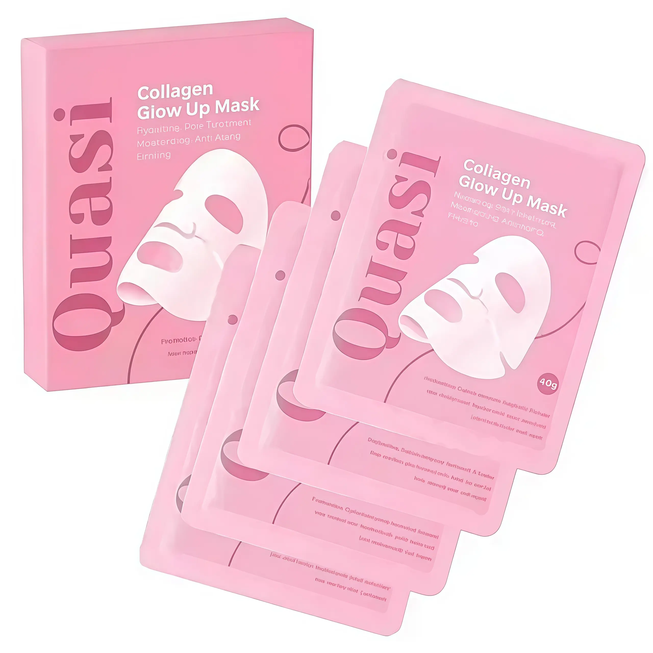 Quasi Collagen Glow Up Mask 2.0 - Quasi BioCollagen Face Mask for Firming, Deep Hydration, Wrinkle Reduction & Pore Minimization, Glass Skin Effect (2 Boxes, 8 Pcs), Quasi Collagen Mask