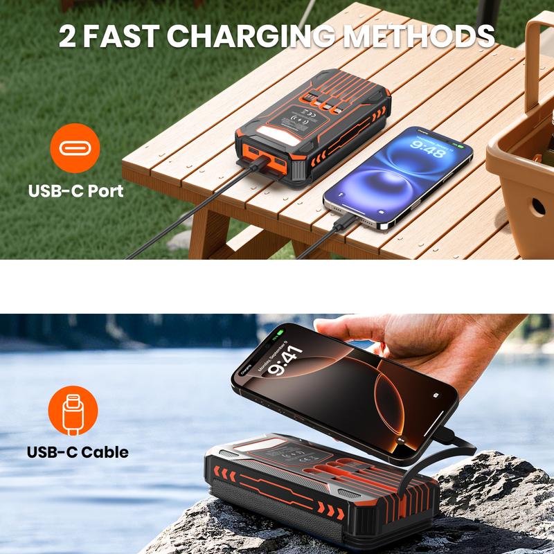 48000mAh Solar Charger Power Bank, Wireless Portable Charger with 4 Built-in Cables & 7 Outputs,15W Fast Charging Portable Power Bank with USB C, Battery Pack with Flashlight for All Mobile Devices