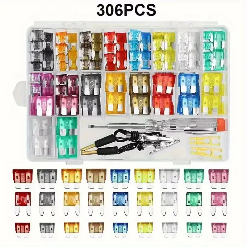 306-Piece Mixed Automotive Fuse Pack, Standard / Mini / Low Profile Blade Fuses, Fuse Puller and Circuit Tester Included, Replacement Fuses for Trucks, SUVs, Boats, Marine, RVs, Snowmobiles & Motorcycles