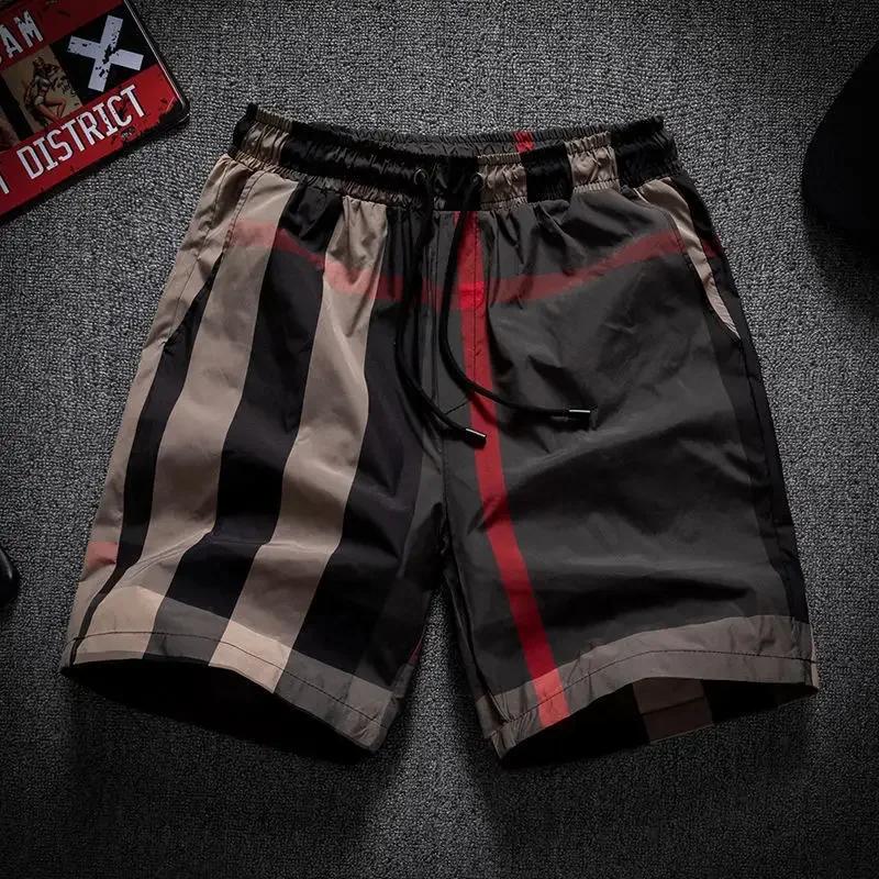 Spring Summer Men New Plaid Trends High-end Drape Loose Beach Pants Casual Comfortable Fashion Shorts Male Thin Short Pants gift Menswear Stylish Tropical Tractor Trouser Checked Lightcolour_Black