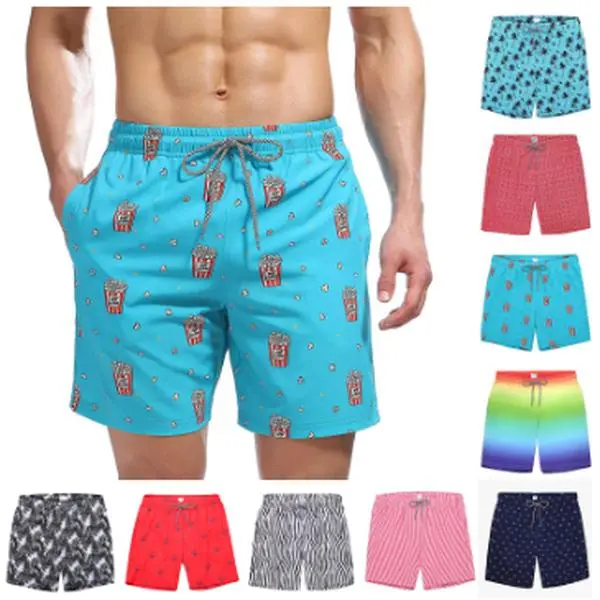 Men's Loose Fit Graphic Print Polyester Swim Trunks - Quick Dry, Breathable, Elastic Waist with Pockets for Beach Surfing