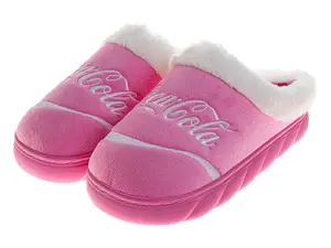 CocaCola Pink Iconic Script Casual Slippers for Women  Soft Cozy PlushLined Indoor Comfort (Adult)