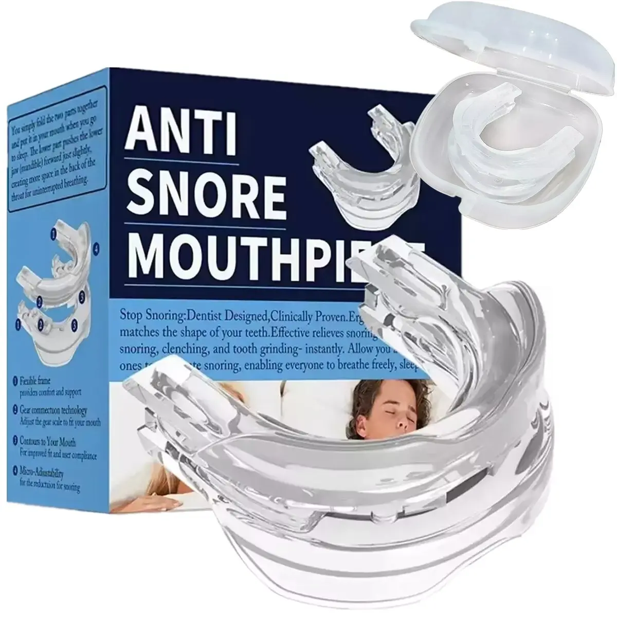 Adjustable Night Mouth Guard for Grinding Teeth - Custom Boil-and-Bite Anti-Snoring Sleep Aid for Snorers, BPA-Free Odorless Silicone Mouthpiece with Optimized Airflow & Hygienic Case