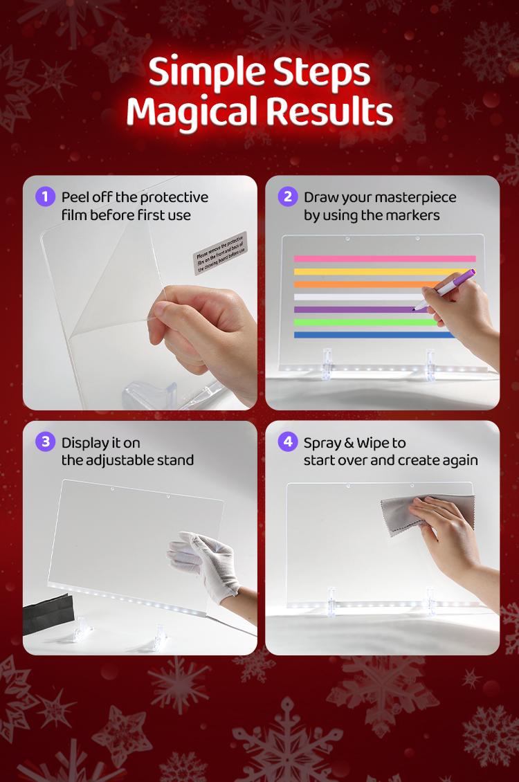 LOOHOI 12"x 8" Inch Lumi Boards LED Drawing Board - 8 Colors & 4 Modes, 12 Inch Acrylic Writing Board with 14 Marker Pens | Eye-Gentle, Child Friendly | Perfect Birthday & Christmas Gift