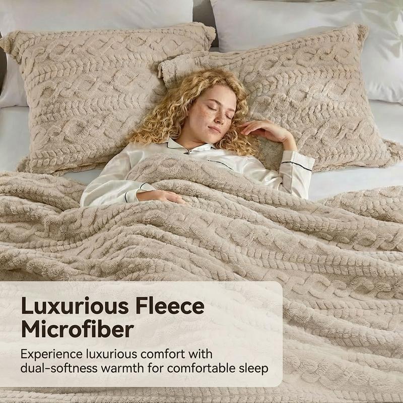 HOMELIKE MOMENT Queen Size Reversible Fluffy Fleece Comforter Set Ultra Soft Cozy Machine Washable Bedding for Christmas Winter Dorm & Bedroom Decor Beige 3-Piece Set, Valentines Gifts