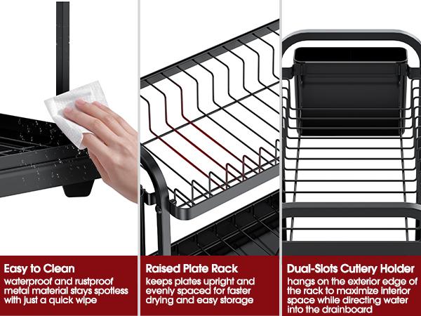 Dish Drying Rack for Kitchen Counter Large Capacity Sink Organizer with Cutlery Holder Easy Clean, Modern Home Essential