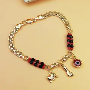 Plated Evil Eye Elephant Bracelet 7.5 Inch Brass Polished Lucky Charm for Trendy Women Handmade Gift Sparkles with Any Outfit