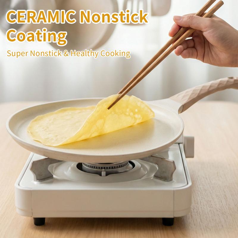 【AREL】Nonstick Crepe Pan with Spreader, 10-Inch Tortilla Pan with Detachable Handle, Ceramic Coating Pancake & Dosa Griddle, PFOA Free, Compatible with All Stoves & Induction (White)