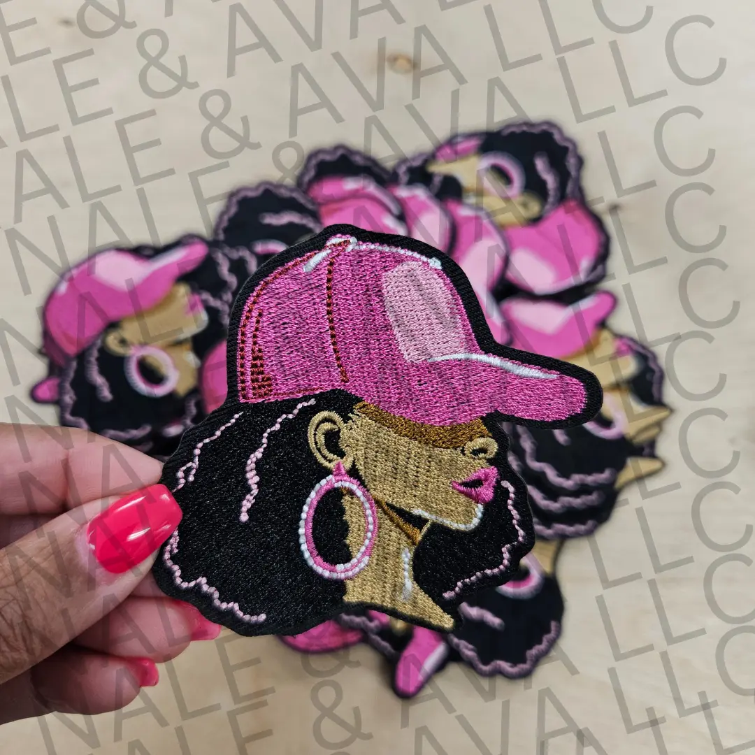 Black Girl Pink Hat Patch (3 Patches)