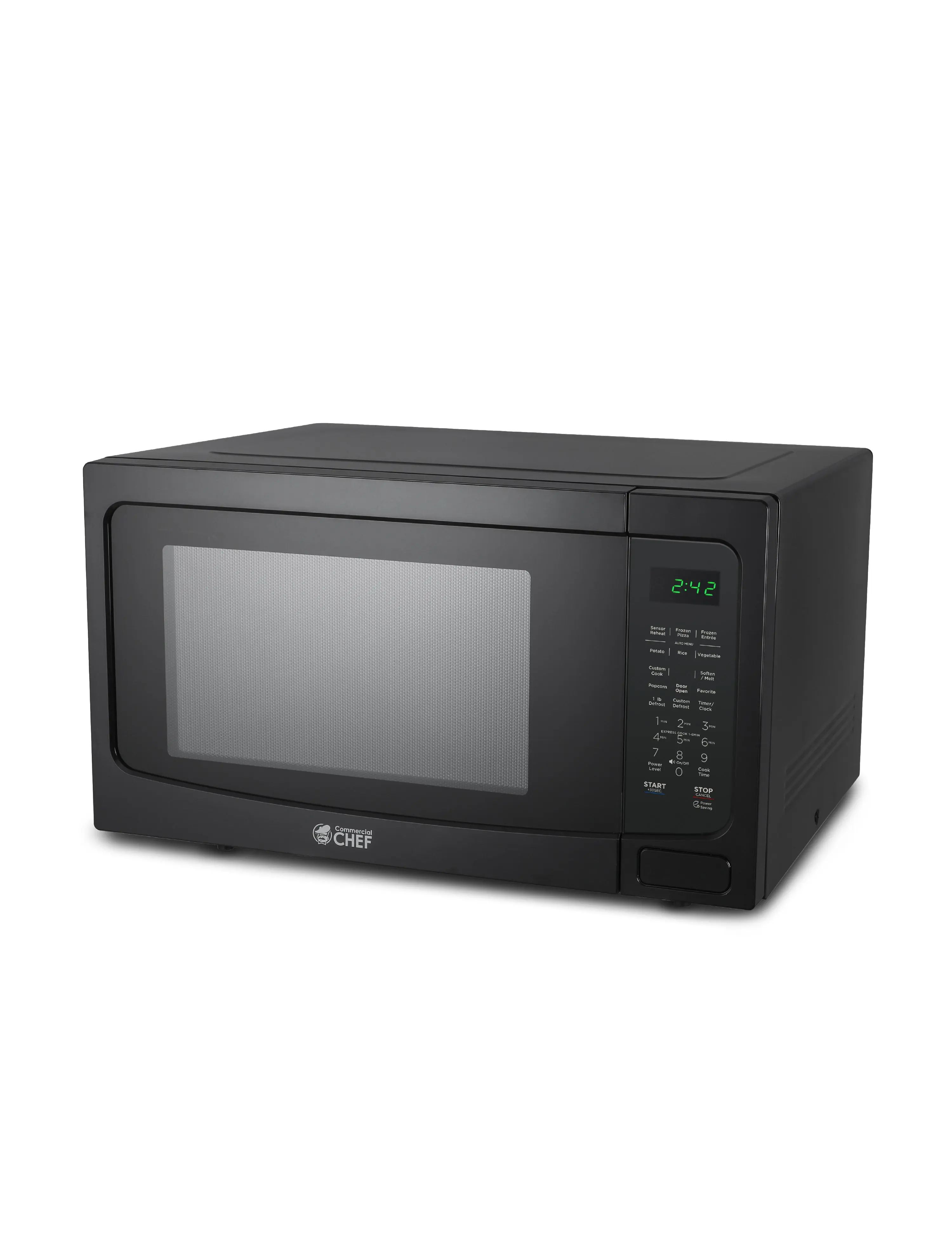 Commercial Chef 1.6 Cu. Ft. Countertop Microwave Oven, Touch Controls with Digital LED Display, 1100W, 13.6 Turntable Plate, Push Button Door, 10 Power Levels