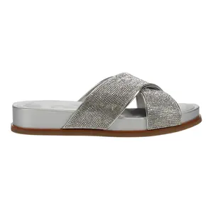 Easy Spirit Womens Judy Rhinestone Metallic Slide Casual Sandals Casual Low Heel 1-2" - Silver