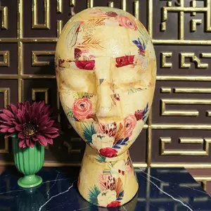 Decoupage female styrofoam mannequin head| vintage mannequin| decoupage head display| wig stand|head display