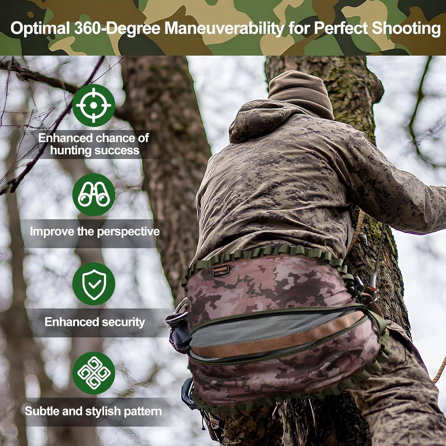 Complete Tree Saddle Hunting Kit, Includes Lightweight Hunting Saddle, 12"x12" Aluminum Platform, 4 Pack Climbing Sticks, Ropes, Bridge & Tether – All-in-One Mobile System for Saddle Hunters