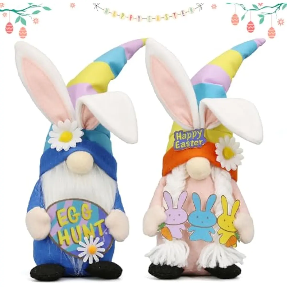 Easter Decorations - Bunny Gnomes Decor for Home, Indoor, Tiered Tray, Office, Desk - Spring Rabbit Stuffed Centerpiece Table - Easter Basket Stuffers Essentials for Women - Gnome Gifts