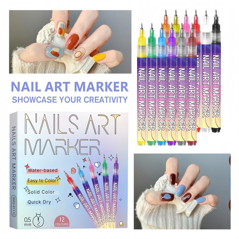 12-Color Nail Art Marker Set: Micro-Tip Waterproof Pens, Lasts 7-14 Days | DIY Salon Gel Nails at Home Kit for Beginners | Valentine‘s Day, Prom, Wedding Gift for Kids, Teens, Adults | with Free Video Tutorial