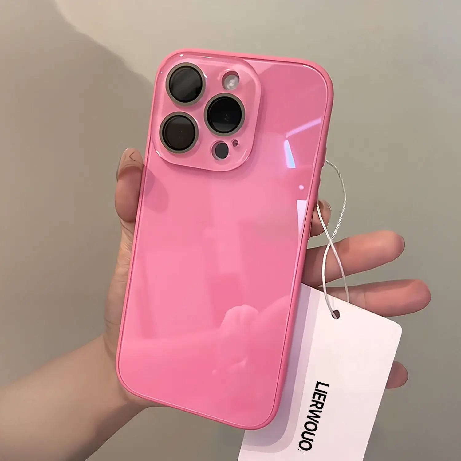 Cute Bright Pink Glossy Phone Case, Skin-Feel Soft TPU Bumper & Hard PC Back, Full Lens Protection, Minimalist Pink & White, Compatible with iPhone 17/16/15/14/13/12/11 Pro Max Plus Air 17E 16E MINI