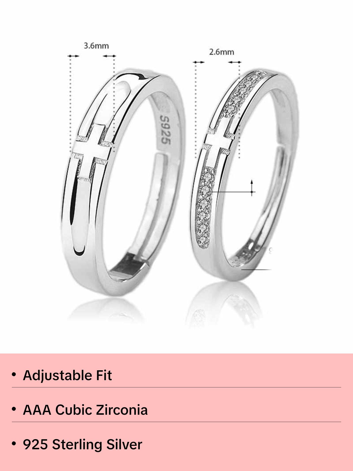 Simple CZ Cross 925 Sterling Silver Adjustable Promise Ring