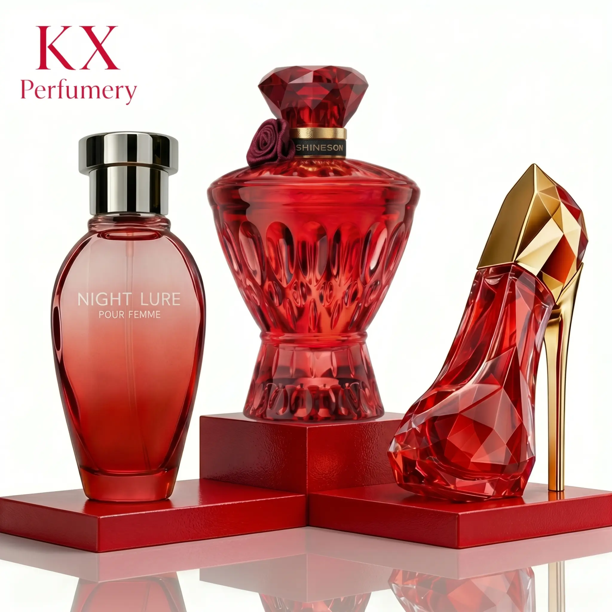 Shinesonn Ruby Deold Red Bottle Women's Perfume Set (3pcs) - Layering Fragrance Bundle, Fruity Floral Oriental Orchid Violet Scent, Long Lasting Fresh Beauty Products, Perfume Gift Sets for Women's Valentine/Birthday Gifts