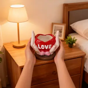 Red Heart & Hands Figurine – Candle Holder & Incense Burner for Romantic Boho Home Decor, Table Centerpiece & Wedding Gift
