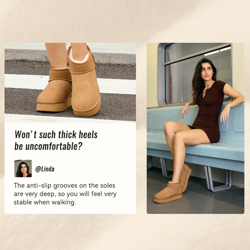OOW Women's Snow Boots Platform Mini Boots for Women Winter Suede Ankle Boots with Fur Lining Memory Foam Insole Lightweight Anti-Slip EVA Outsole Classic Chunky Walking Shoes