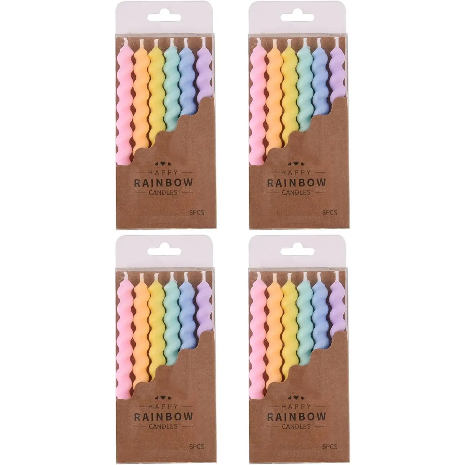 24-Count Rainbow Spiral Birthday Candles with Holders, Party Candles, Cake Candles