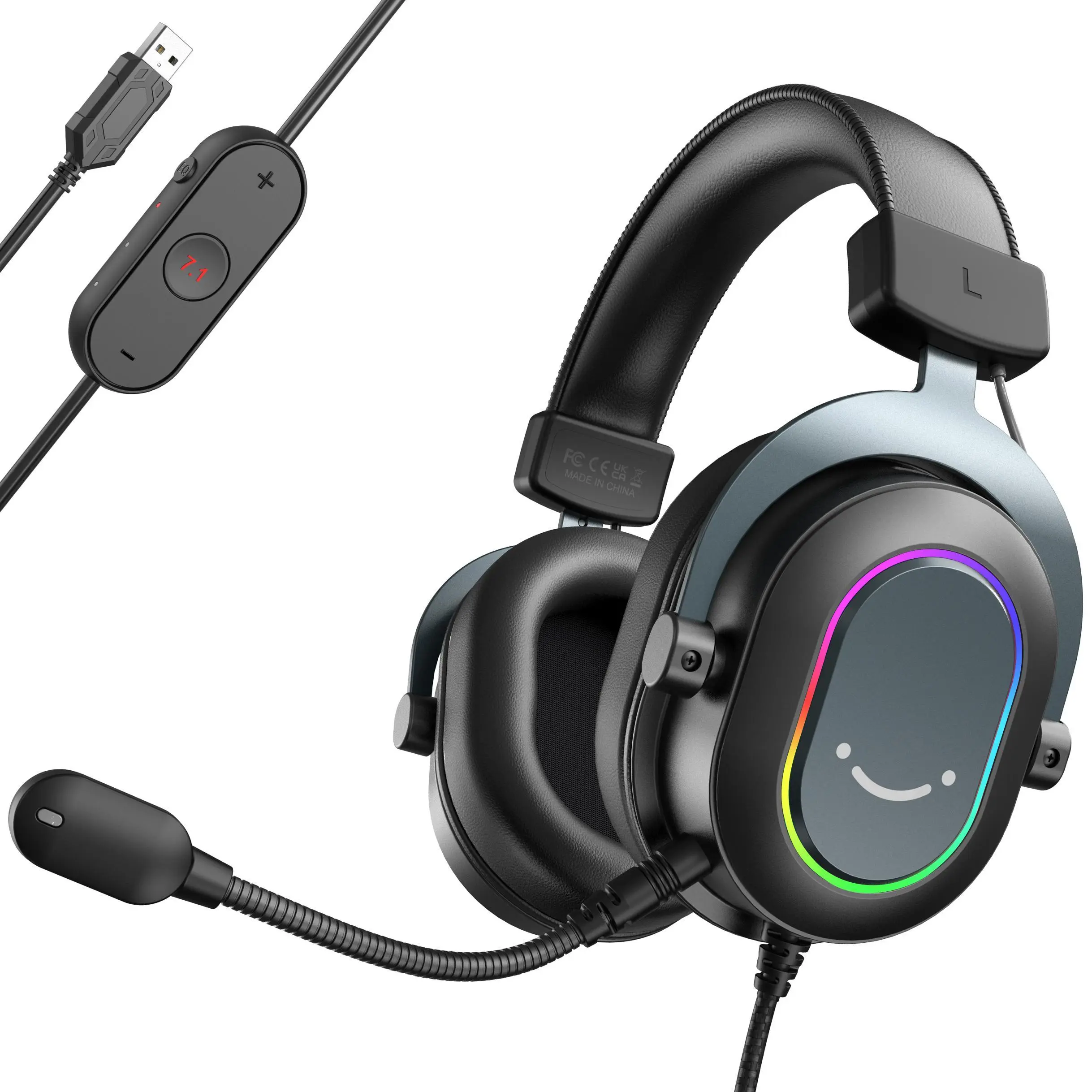 Fifine H6 USB Gamer Headset - Corded Headphones with Microphone, 7.1 Surround Sound, 3 EQ Modes, RGB Lighting, Soft Ear Pads for PCs, Laptops, PS4, PS5, Streaming