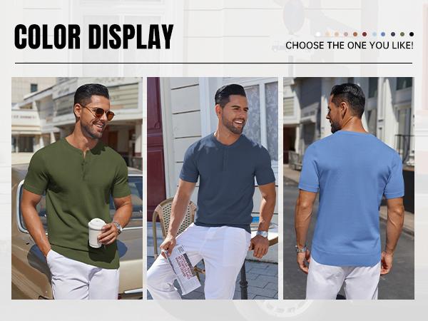 COOFANDY Men's Knit Henley Shirts Short Sleeve Casual Basic Tee Summer Button Soild T Shirts