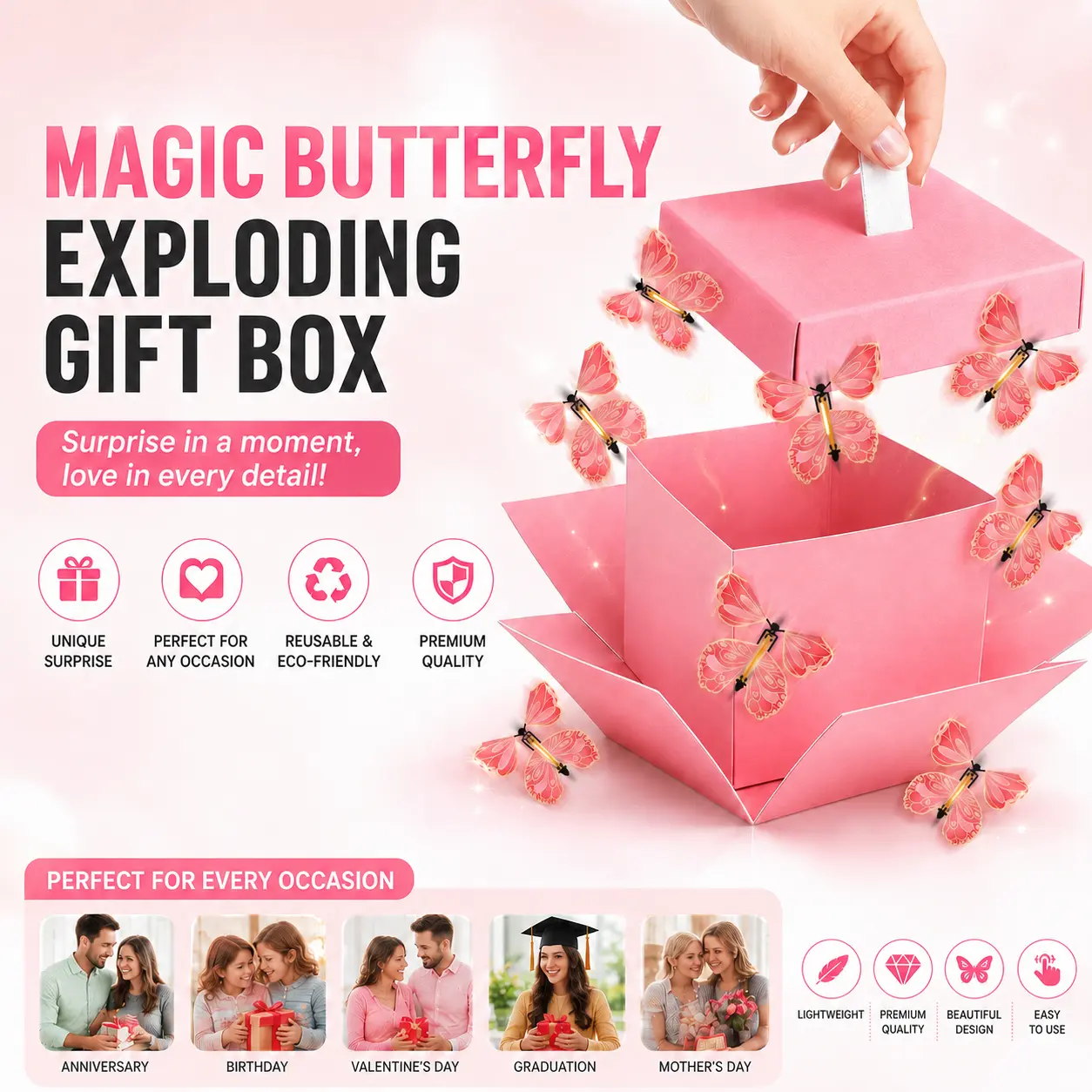 Butterfly-Themed Gift Box | Decorative Surprise Box for Birthdays, Valentine's Day，Weddings, Anniversaries & Christmas (Pink) Elegant Magical Touch Gifts Box Gifts For Mom